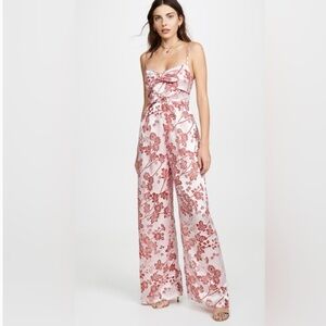 Likely | Women’s Pink Red Floral Velvet Campbell Spaghetti Strap Jumpsuit Size 2